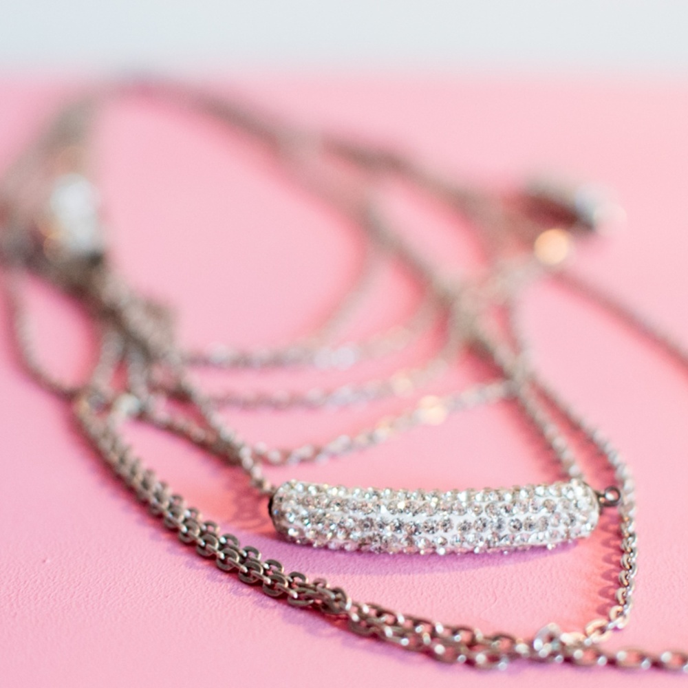 Pave multi-chain long necklace